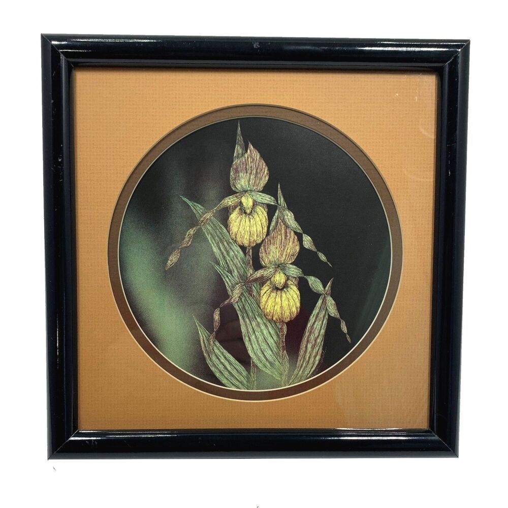 Sharon Wald Iris Cottage Scratchboard Original Signed Framed Vintage Country